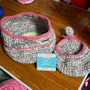 Crocheted baskets, Punk and Grey. Handmade by me. You get both.